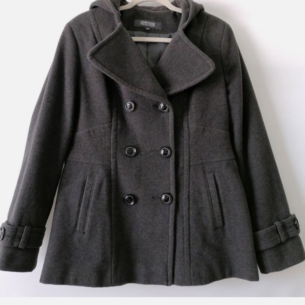 New Kenneth Cole New York Charcoal Pea Coat
